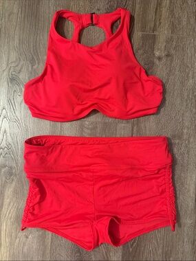 Athleta Red High-Neck Tank Swim Top & Boyshort Set - Women